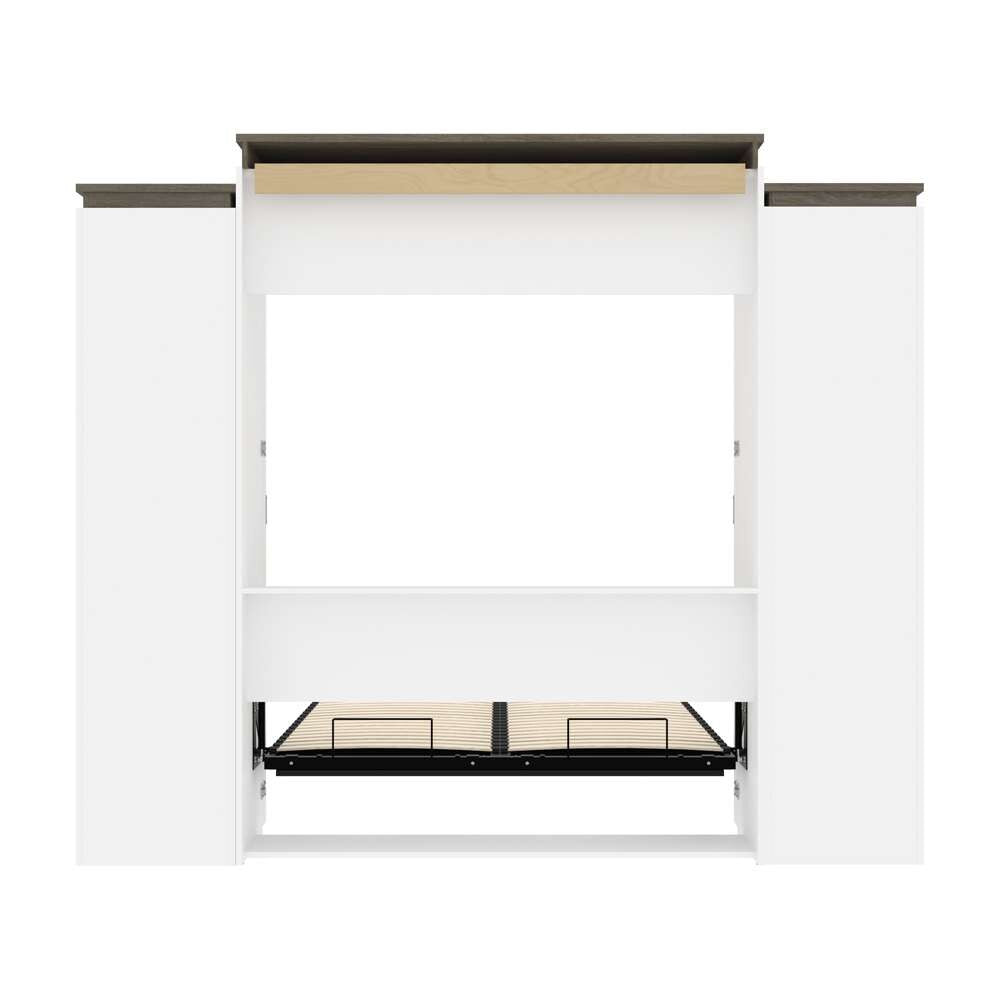 Bestar - Orion 104W Queen Murphy Bed with Narrow Storage Solutions (105W) in White & Walnut Grey - 116871-000017 veiw 10