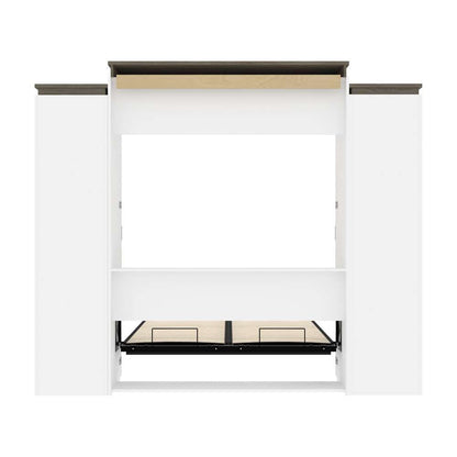 Bestar - Orion 104W Queen Murphy Bed with Narrow Storage Solutions (105W) in White & Walnut Grey - 116871-000017 veiw 10