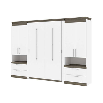 Bestar - Orion 118W Full Murphy Bed and 2 Storage Cabinets with Pull-Out Shelves (119W) in White & Walnut Grey - 116860-000017 veiw 1