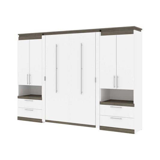 Bestar - Orion 118W Full Murphy Bed and 2 Storage Cabinets with Pull-Out Shelves (119W) in White & Walnut Grey - 116860-000017 veiw 1
