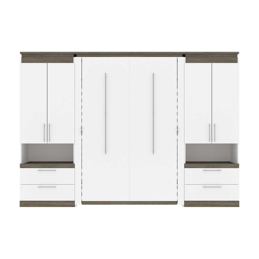 Bestar - Orion 118W Full Murphy Bed and 2 Storage Cabinets with Pull-Out Shelves (119W) in White & Walnut Grey - 116860-000017 veiw 2