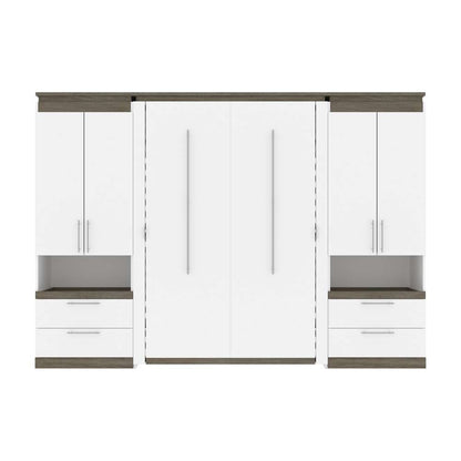 Bestar - Orion 118W Full Murphy Bed and 2 Storage Cabinets with Pull-Out Shelves (119W) in White & Walnut Grey - 116860-000017 veiw 2