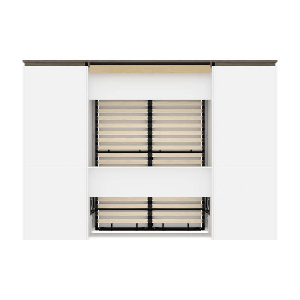Bestar - Orion 118W Full Murphy Bed and 2 Storage Cabinets with Pull-Out Shelves (119W) in White & Walnut Grey - 116860-000017 veiw 4