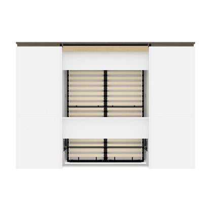 Bestar - Orion 118W Full Murphy Bed and 2 Storage Cabinets with Pull-Out Shelves (119W) in White & Walnut Grey - 116860-000017 veiw 4