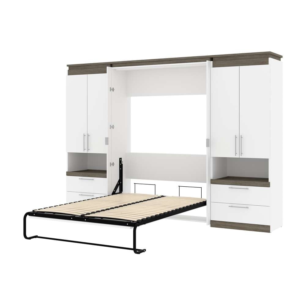 Bestar - Orion 118W Full Murphy Bed and 2 Storage Cabinets with Pull-Out Shelves (119W) in White & Walnut Grey - 116860-000017 veiw 6