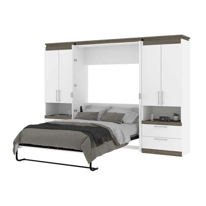 Bestar - Orion 118W Full Murphy Bed and 2 Storage Cabinets with Pull-Out Shelves (119W) in White & Walnut Grey - 116860-000017 veiw 7