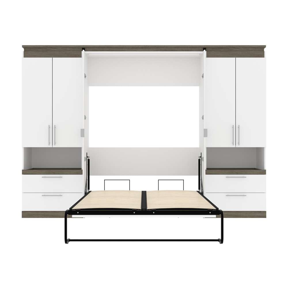 Bestar - Orion 118W Full Murphy Bed and 2 Storage Cabinets with Pull-Out Shelves (119W) in White & Walnut Grey - 116860-000017 veiw 8