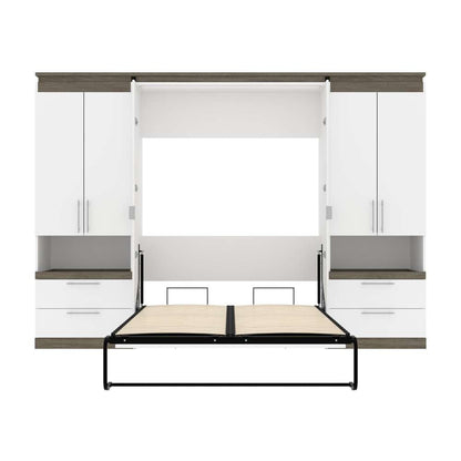 Bestar - Orion 118W Full Murphy Bed and 2 Storage Cabinets with Pull-Out Shelves (119W) in White & Walnut Grey - 116860-000017 veiw 8