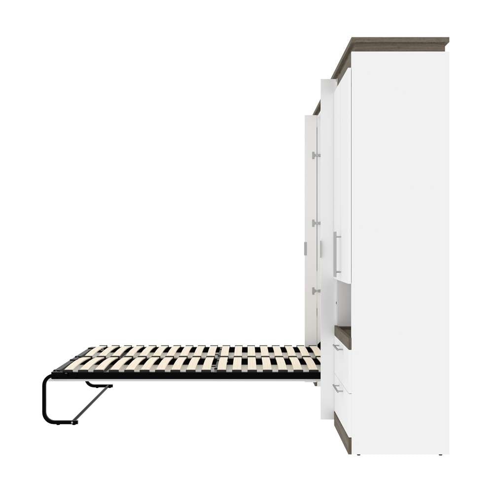Bestar - Orion 118W Full Murphy Bed and 2 Storage Cabinets with Pull-Out Shelves (119W) in White & Walnut Grey - 116860-000017 veiw 9