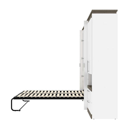Bestar - Orion 118W Full Murphy Bed and 2 Storage Cabinets with Pull-Out Shelves (119W) in White & Walnut Grey - 116860-000017 veiw 9