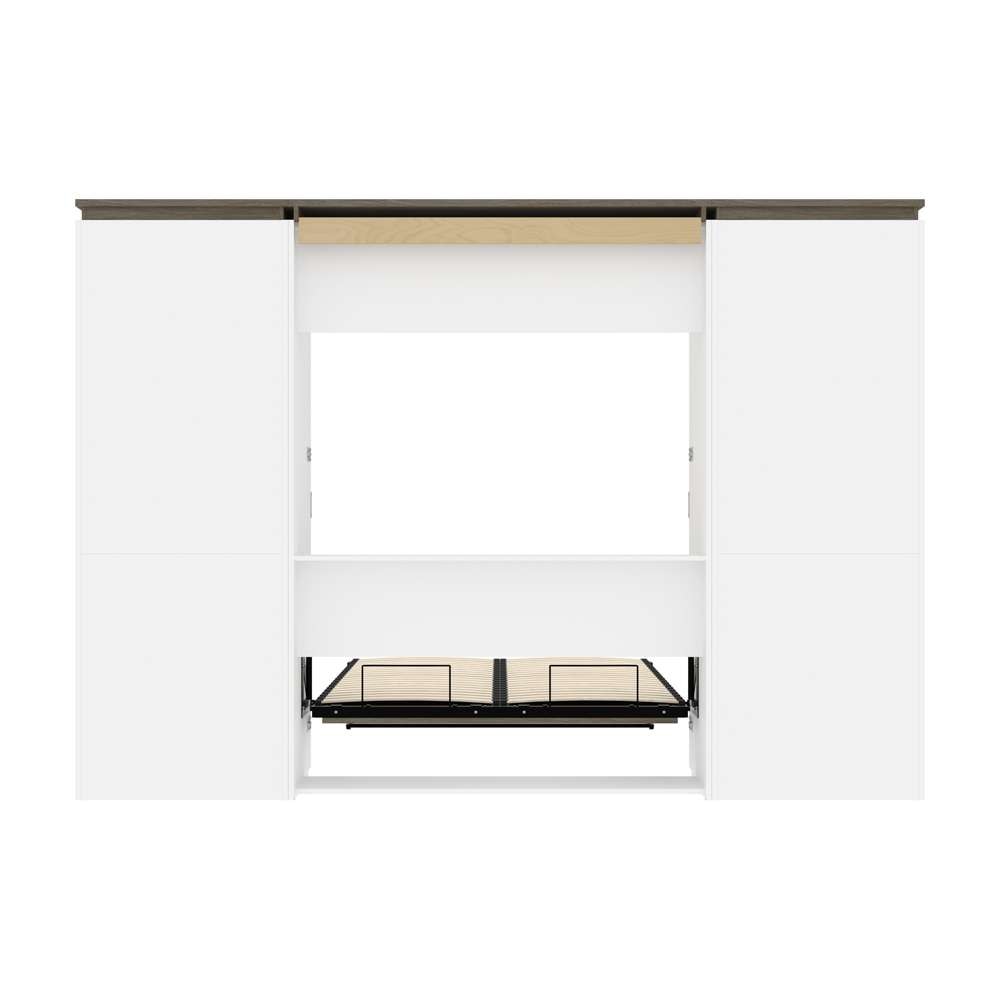 Bestar - Orion 118W Full Murphy Bed and 2 Storage Cabinets with Pull-Out Shelves (119W) in White & Walnut Grey - 116860-000017 veiw 10