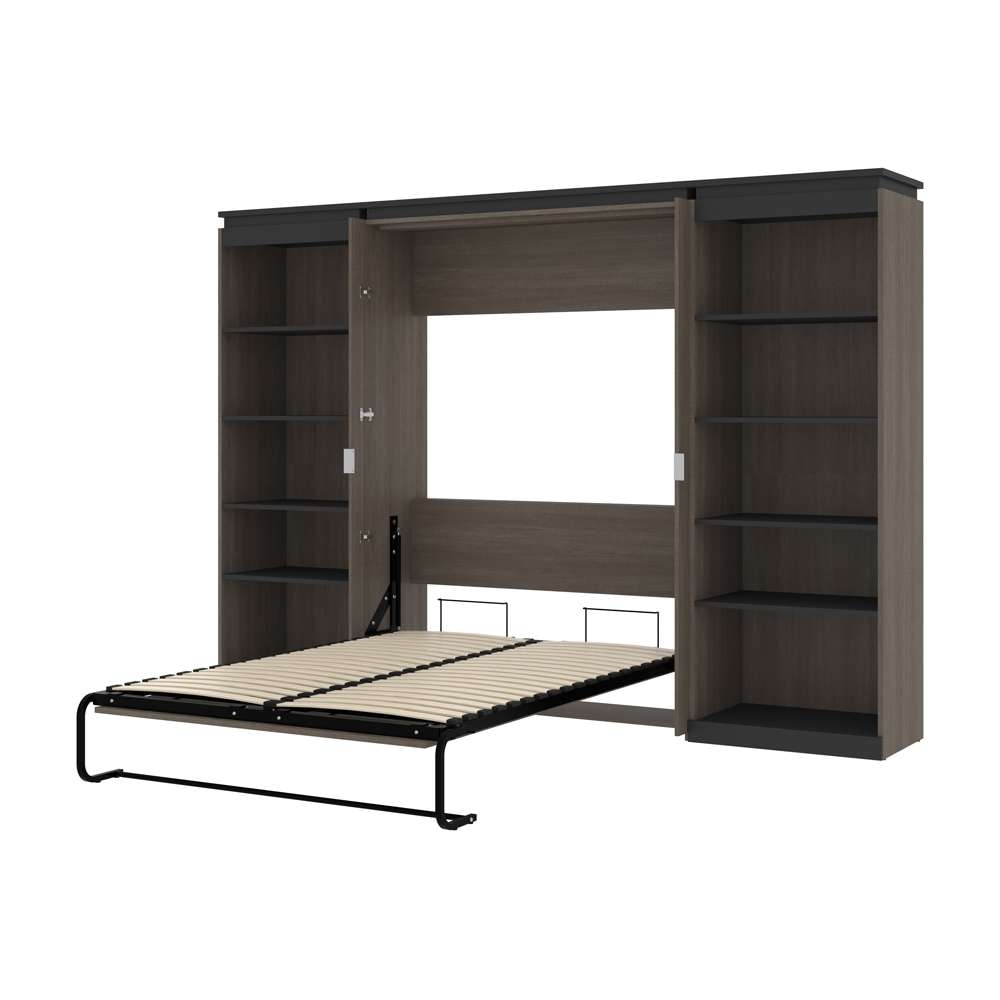 Bestar - Orion 118W Full Murphy Bed with 2 Shelving Units (119W) in Bark Gray & Graphite - 116896-000047 veiw 6