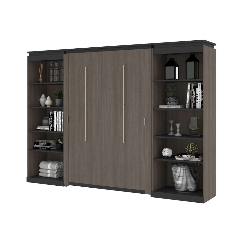 Bestar - Orion 118W Full Murphy Bed with 2 Shelving Units (119W) in Bark Gray & Graphite - 116896-000047 veiw 7