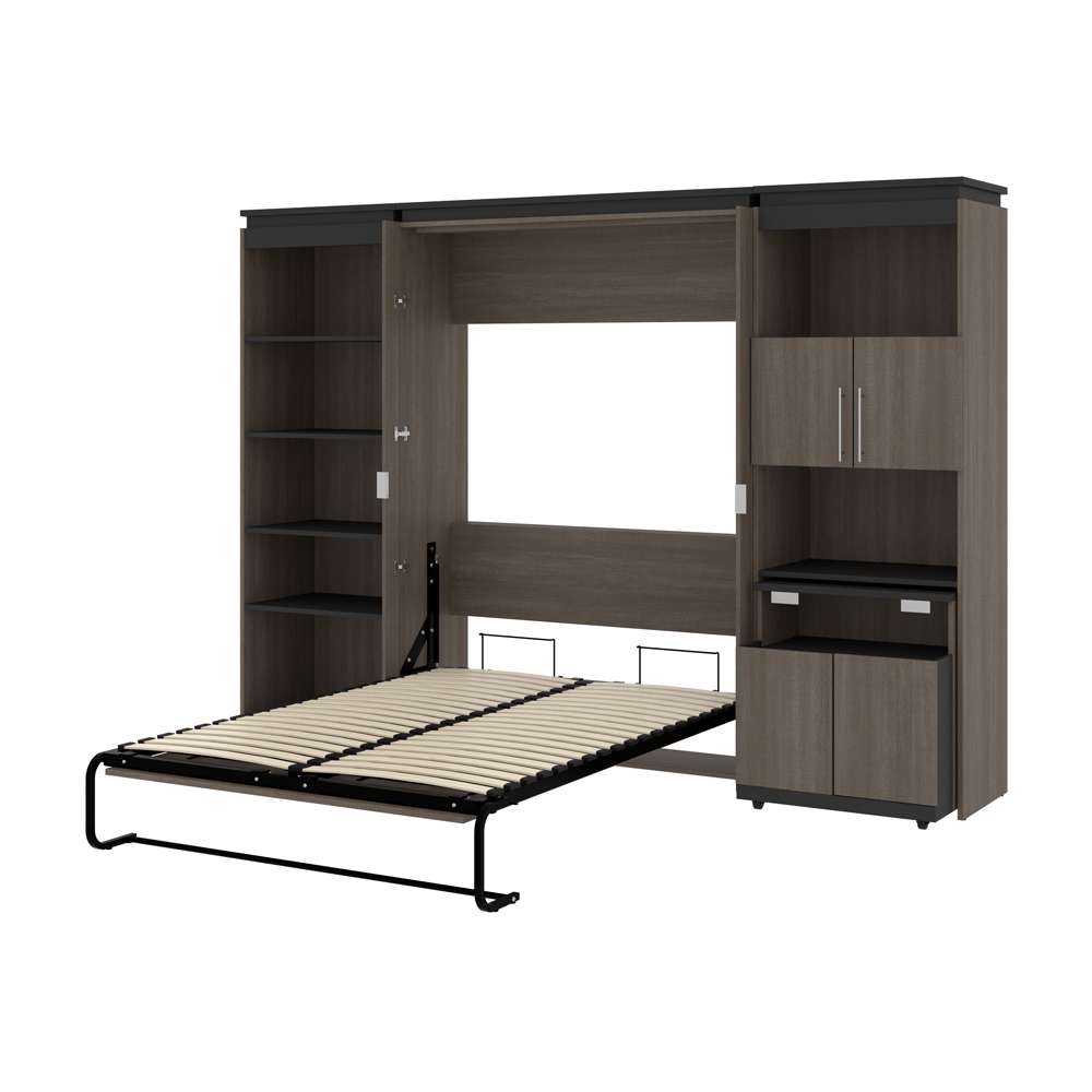 Bestar - Orion 118W Full Murphy Bed with Shelving and Fold-Out Desk (119W) in Bark Gray & Graphite - 116866-000047 veiw 7