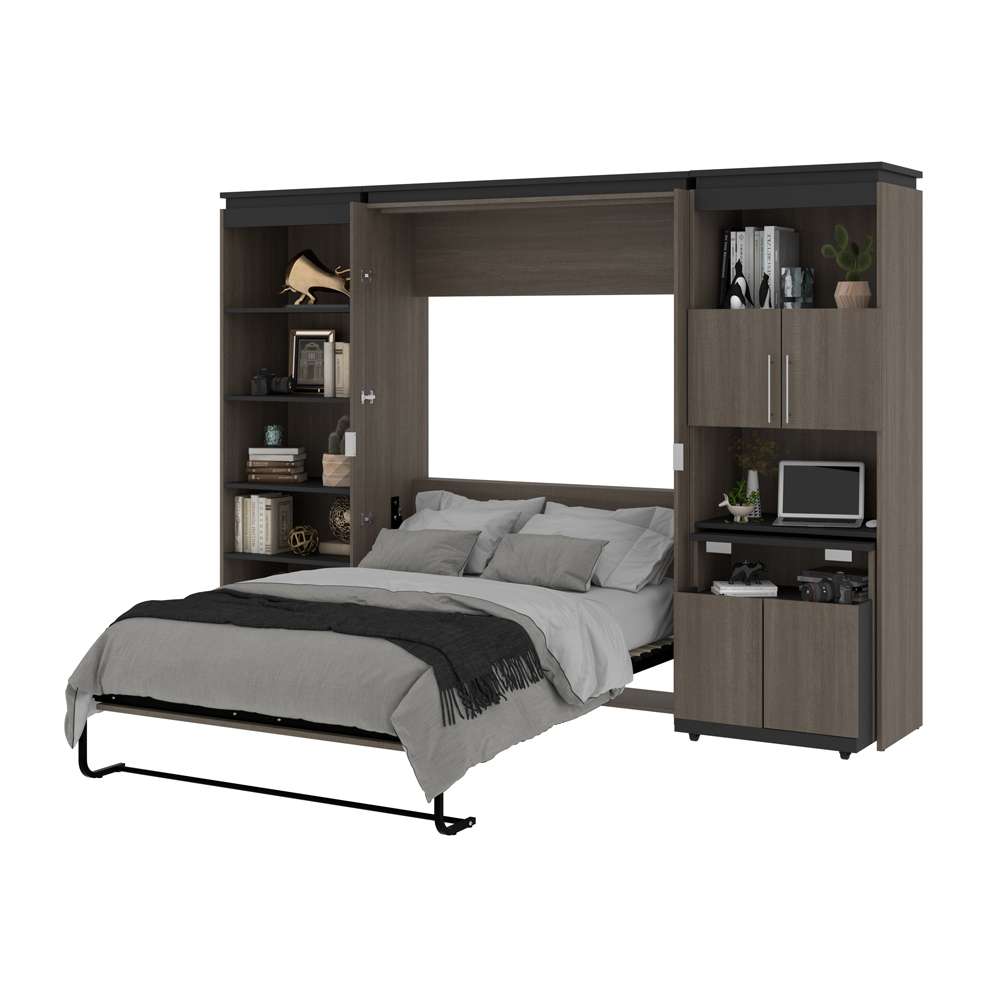 Bestar - Orion 118W Full Murphy Bed with Shelving and Fold-Out Desk (119W) in Bark Gray & Graphite - 116866-000047 veiw 8