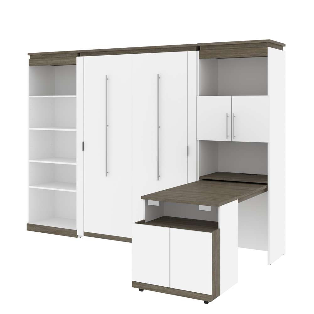 Bestar - Orion 118W Full Murphy Bed with Shelving and Fold-Out Desk (119W) in White & Walnut Grey - 116866-000017 veiw 1