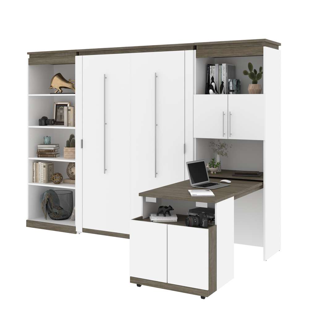 Bestar - Orion 118W Full Murphy Bed with Shelving and Fold-Out Desk (119W) in White & Walnut Grey - 116866-000017 veiw 2
