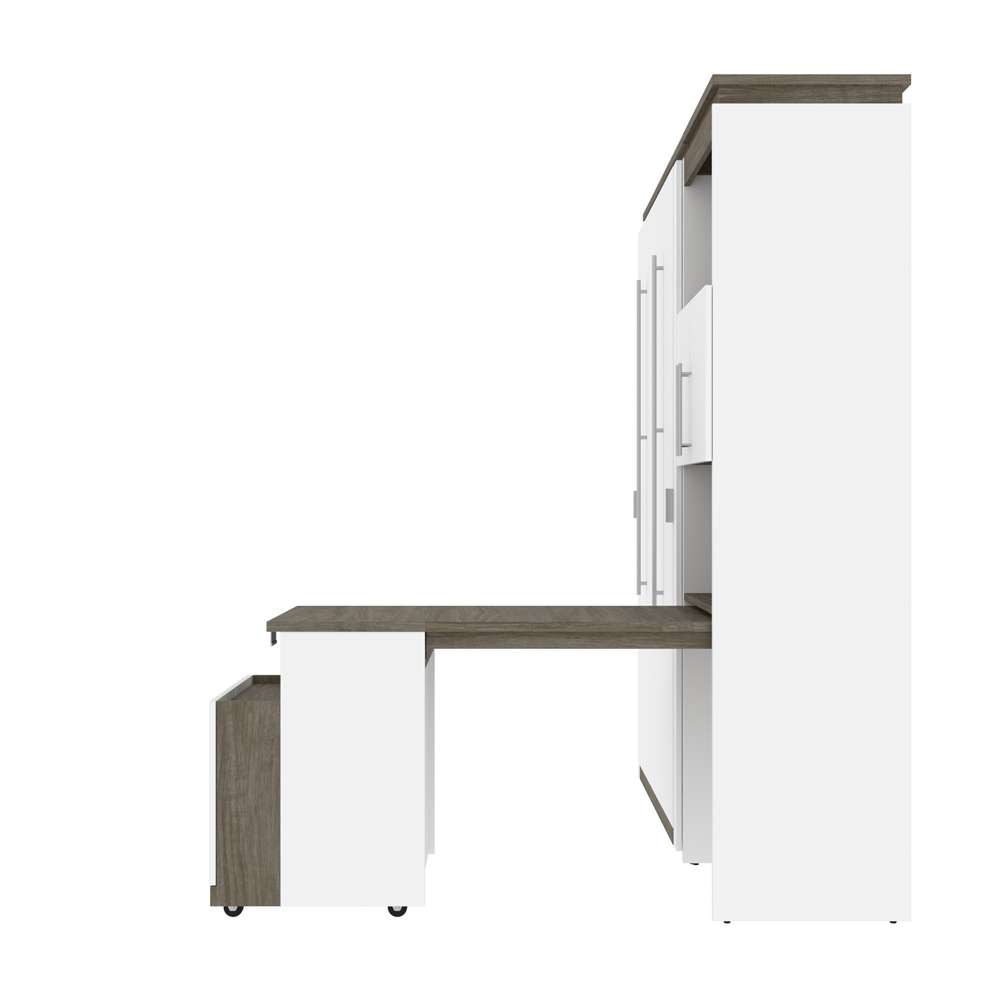 Bestar - Orion 118W Full Murphy Bed with Shelving and Fold-Out Desk (119W) in White & Walnut Grey - 116866-000017 veiw 4