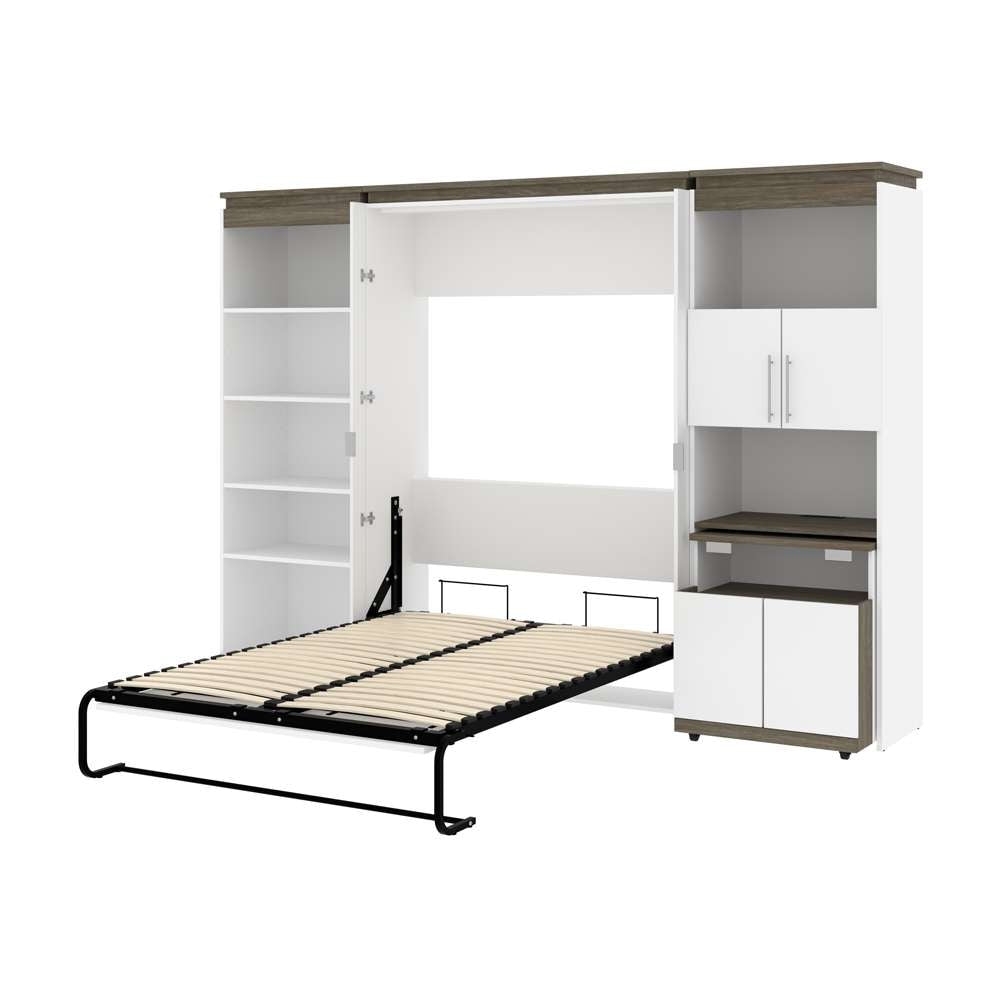 Bestar - Orion 118W Full Murphy Bed with Shelving and Fold-Out Desk (119W) in White & Walnut Grey - 116866-000017 veiw 7