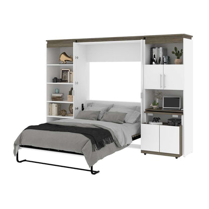 Bestar - Orion 118W Full Murphy Bed with Shelving and Fold-Out Desk (119W) in White & Walnut Grey - 116866-000017 veiw 8