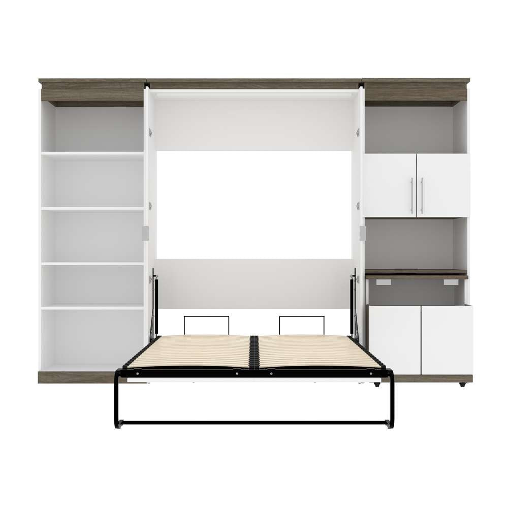 Bestar - Orion 118W Full Murphy Bed with Shelving and Fold-Out Desk (119W) in White & Walnut Grey - 116866-000017 veiw 9