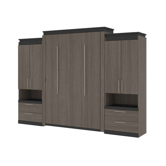 Bestar - Orion 124W Queen Murphy Bed and 2 Storage Cabinets with Pull-Out Shelves (125W) in Bark Gray & Graphite - 116870-000047 veiw 1
