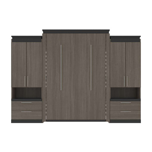 Bestar - Orion 124W Queen Murphy Bed and 2 Storage Cabinets with Pull-Out Shelves (125W) in Bark Gray & Graphite - 116870-000047 veiw 2
