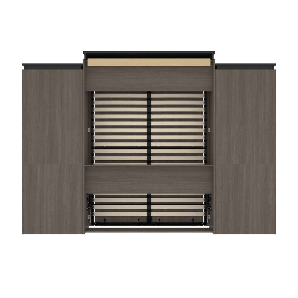 Bestar - Orion 124W Queen Murphy Bed and 2 Storage Cabinets with Pull-Out Shelves (125W) in Bark Gray & Graphite - 116870-000047 veiw 4