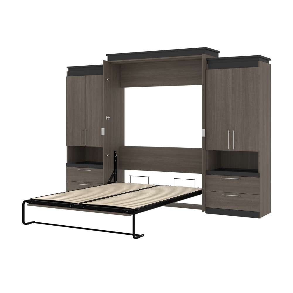 Bestar - Orion 124W Queen Murphy Bed and 2 Storage Cabinets with Pull-Out Shelves (125W) in Bark Gray & Graphite - 116870-000047 veiw 6
