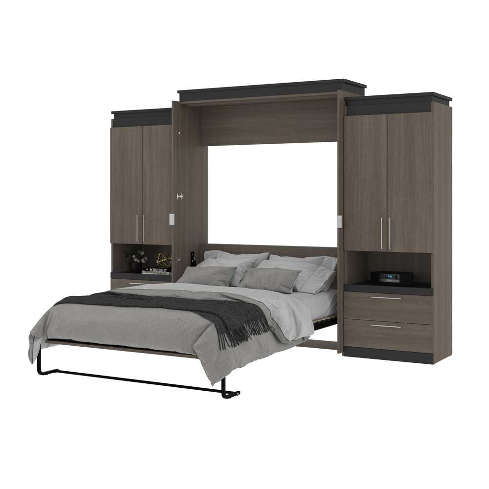 Bestar - Orion 124W Queen Murphy Bed and 2 Storage Cabinets with Pull-Out Shelves (125W) in Bark Gray & Graphite - 116870-000047 veiw 7