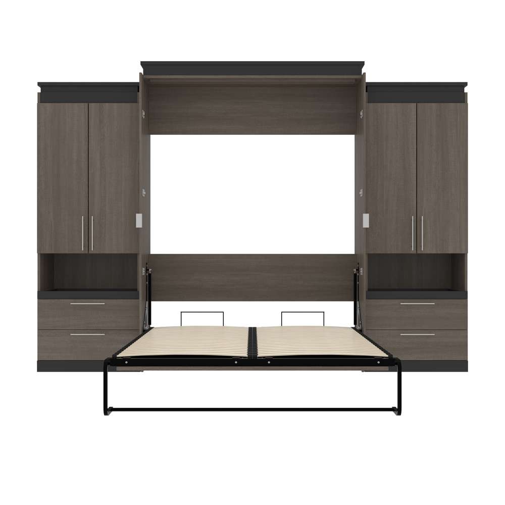 Bestar - Orion 124W Queen Murphy Bed and 2 Storage Cabinets with Pull-Out Shelves (125W) in Bark Gray & Graphite - 116870-000047 veiw 8