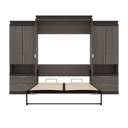 Bestar - Orion 124W Queen Murphy Bed and 2 Storage Cabinets with Pull-Out Shelves (125W) in Bark Gray & Graphite - 116870-000047 veiw 8