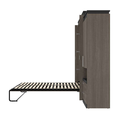 Bestar - Orion 124W Queen Murphy Bed and 2 Storage Cabinets with Pull-Out Shelves (125W) in Bark Gray & Graphite - 116870-000047 veiw 9