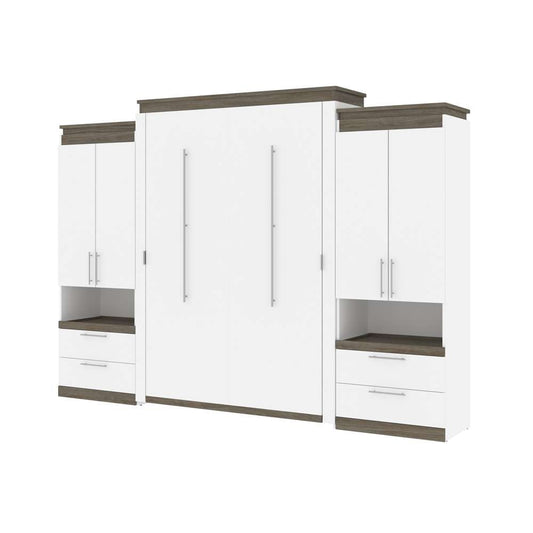 Bestar - Orion 124W Queen Murphy Bed and 2 Storage Cabinets with Pull-Out Shelves (125W) in White & Walnut Grey - 116870-000017 veiw 1