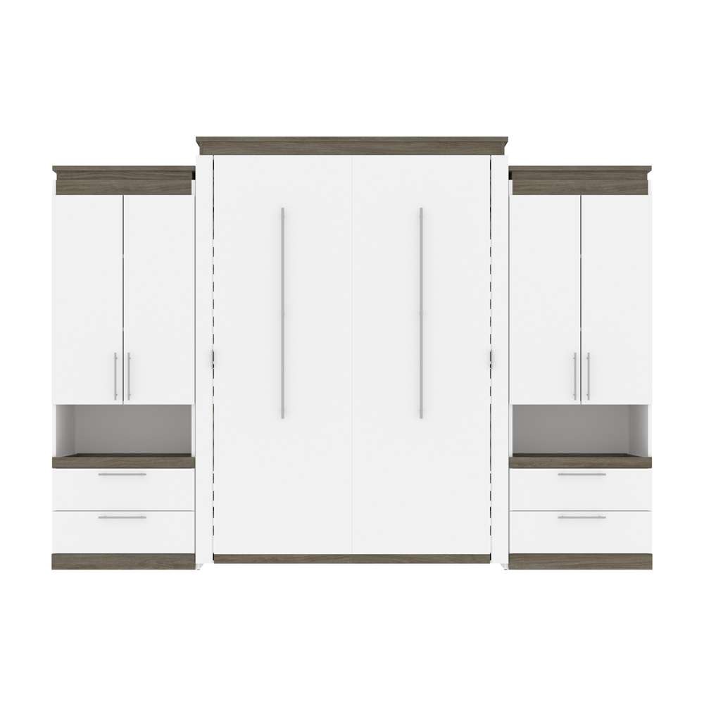 Bestar - Orion 124W Queen Murphy Bed and 2 Storage Cabinets with Pull-Out Shelves (125W) in White & Walnut Grey - 116870-000017 veiw 2