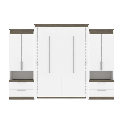 Bestar - Orion 124W Queen Murphy Bed and 2 Storage Cabinets with Pull-Out Shelves (125W) in White & Walnut Grey - 116870-000017 veiw 2