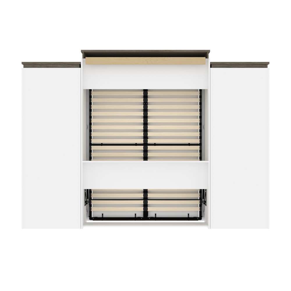 Bestar - Orion 124W Queen Murphy Bed and 2 Storage Cabinets with Pull-Out Shelves (125W) in White & Walnut Grey - 116870-000017 veiw 4
