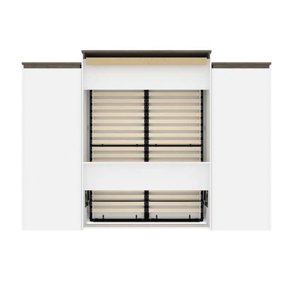 Bestar - Orion 124W Queen Murphy Bed and 2 Storage Cabinets with Pull-Out Shelves (125W) in White & Walnut Grey - 116870-000017 veiw 4