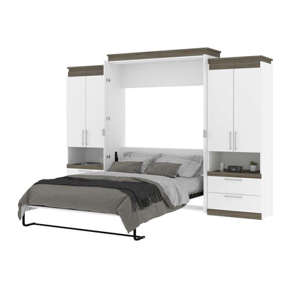 Bestar - Orion 124W Queen Murphy Bed and 2 Storage Cabinets with Pull-Out Shelves (125W) in White & Walnut Grey - 116870-000017 veiw 7