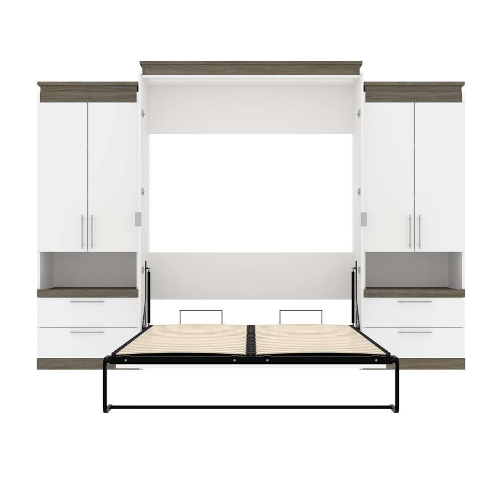 Bestar - Orion 124W Queen Murphy Bed and 2 Storage Cabinets with Pull-Out Shelves (125W) in White & Walnut Grey - 116870-000017 veiw 8