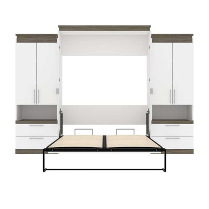 Bestar - Orion 124W Queen Murphy Bed and 2 Storage Cabinets with Pull-Out Shelves (125W) in White & Walnut Grey - 116870-000017 veiw 8