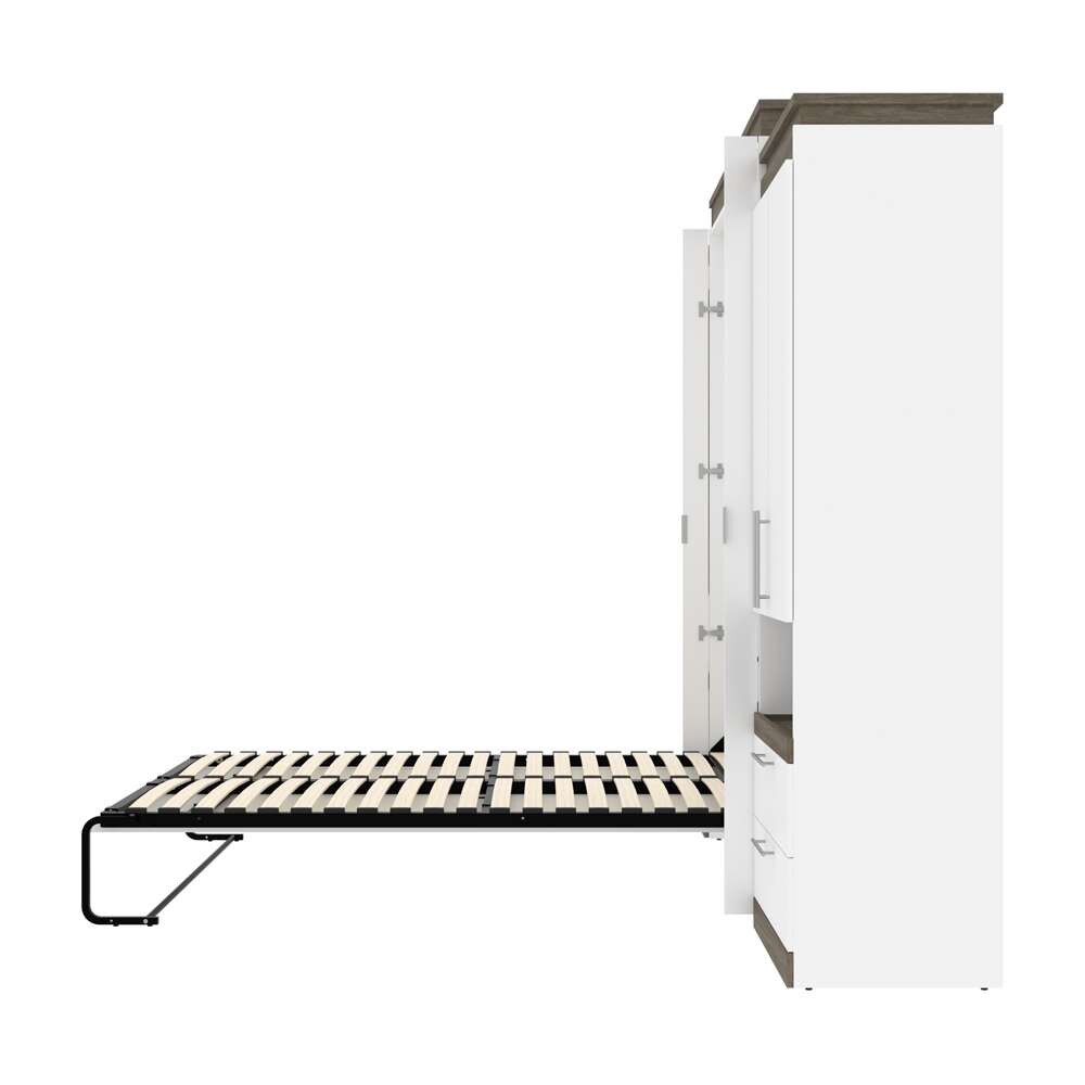 Bestar - Orion 124W Queen Murphy Bed and 2 Storage Cabinets with Pull-Out Shelves (125W) in White & Walnut Grey - 116870-000017 veiw 9
