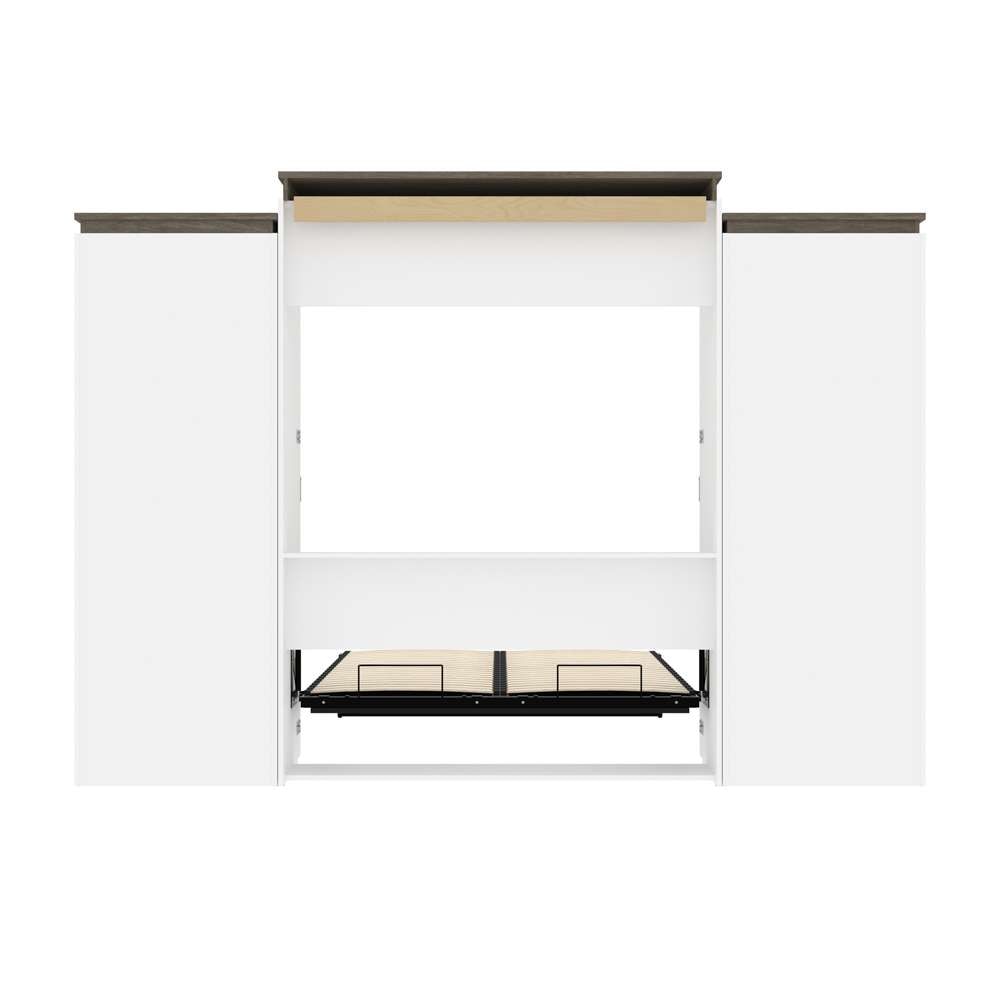 Bestar - Orion 124W Queen Murphy Bed and 2 Storage Cabinets with Pull-Out Shelves (125W) in White & Walnut Grey - 116870-000017 veiw 10