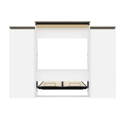 Bestar - Orion 124W Queen Murphy Bed and 2 Storage Cabinets with Pull-Out Shelves (125W) in White & Walnut Grey - 116870-000017 veiw 10