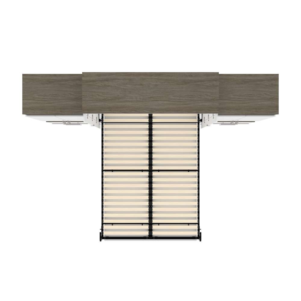 Bestar - Orion 124W Queen Murphy Bed and 2 Storage Cabinets with Pull-Out Shelves (125W) in White & Walnut Grey - 116870-000017 veiw 11