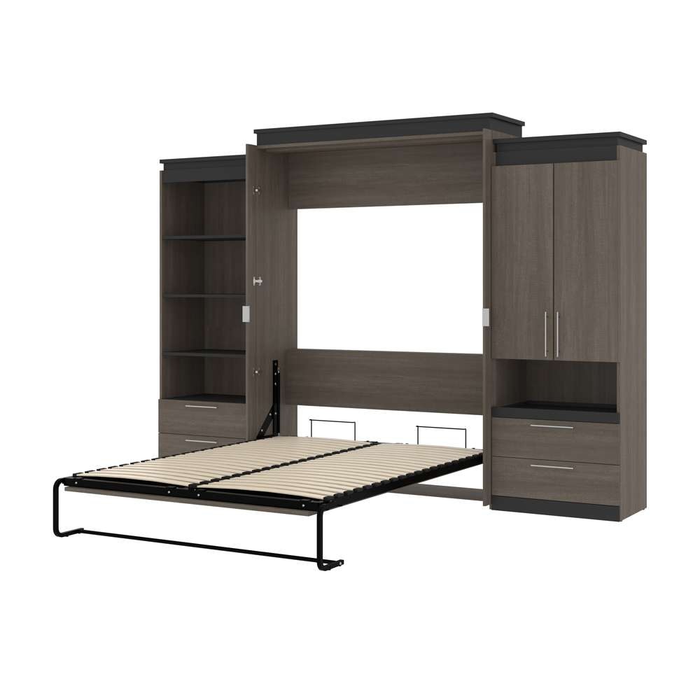 Bestar - Orion 124W Queen Murphy Bed and Multifunctional Storage with Drawers (125W) in Bark Gray & Graphite - 116874-000047 veiw 6
