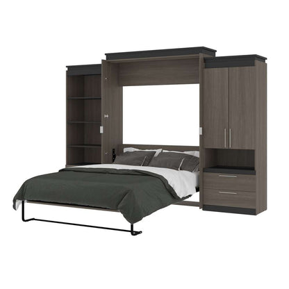 Bestar - Orion 124W Queen Murphy Bed and Multifunctional Storage with Drawers (125W) in Bark Gray & Graphite - 116874-000047 veiw 7