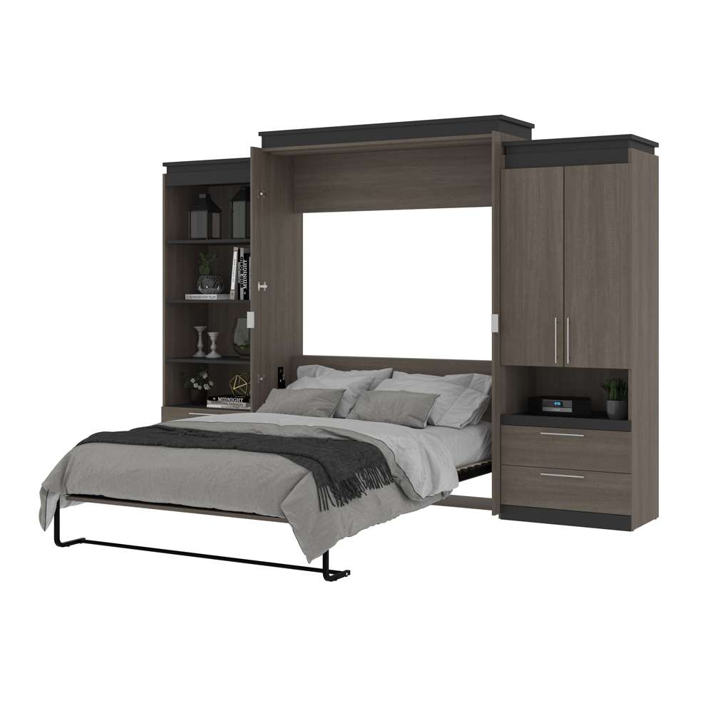 Bestar - Orion 124W Queen Murphy Bed and Multifunctional Storage with Drawers (125W) in Bark Gray & Graphite - 116874-000047 veiw 8