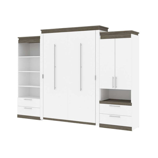 Bestar - Orion 124W Queen Murphy Bed and Multifunctional Storage with Drawers (125W) in White & Walnut Grey - 116874-000017 veiw 1