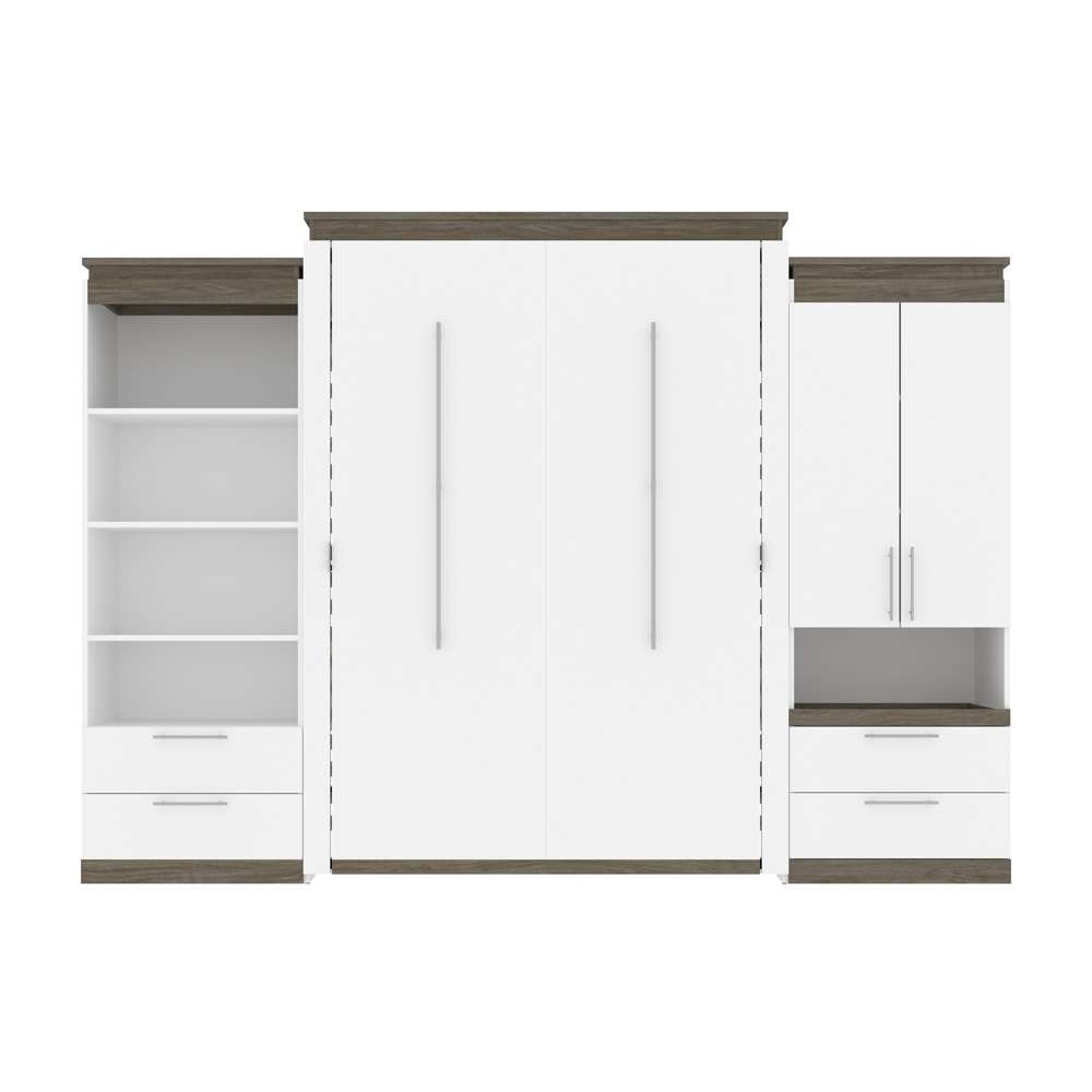 Bestar - Orion 124W Queen Murphy Bed and Multifunctional Storage with Drawers (125W) in White & Walnut Grey - 116874-000017 veiw 2